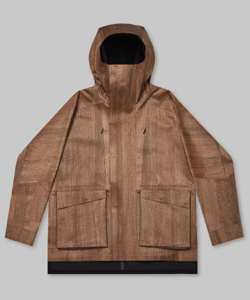 vollebak turns trees into prototype wooden jacket with tiny grids of timber
